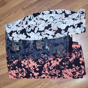 3 scarves lot NEW accessories bundle NWT green blue leaves black pink